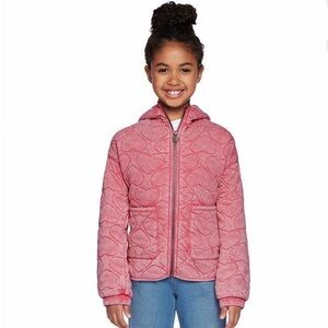 Lucky Brand Youth Girl Light Weight Full Zip Hoodie pink Quilted Jacket L(14-16)